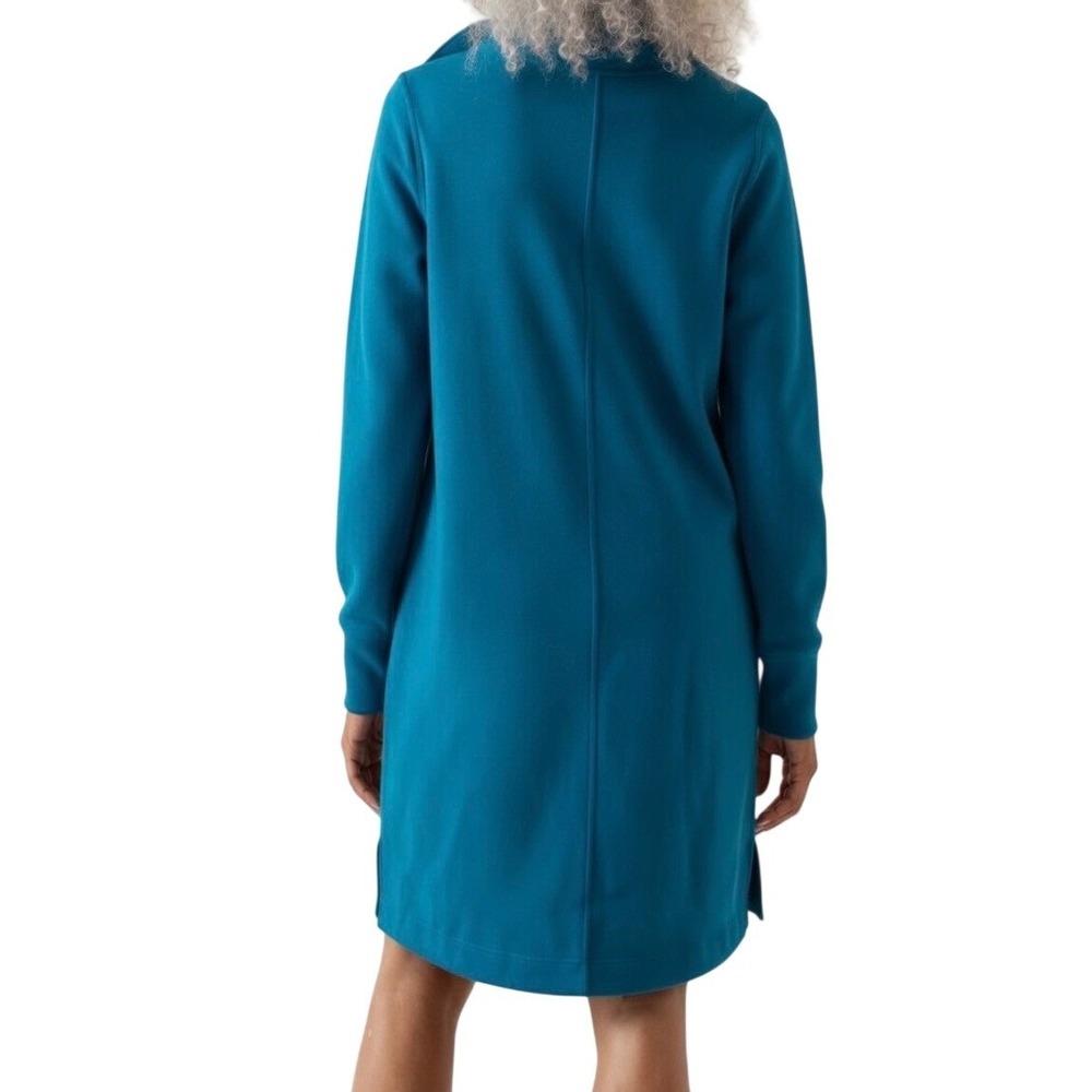 Athleta Cozy Karma Mock Neck Long Sleeve Sweatshirt Dress, Teal, Small, Casual - Picture 2 of 9